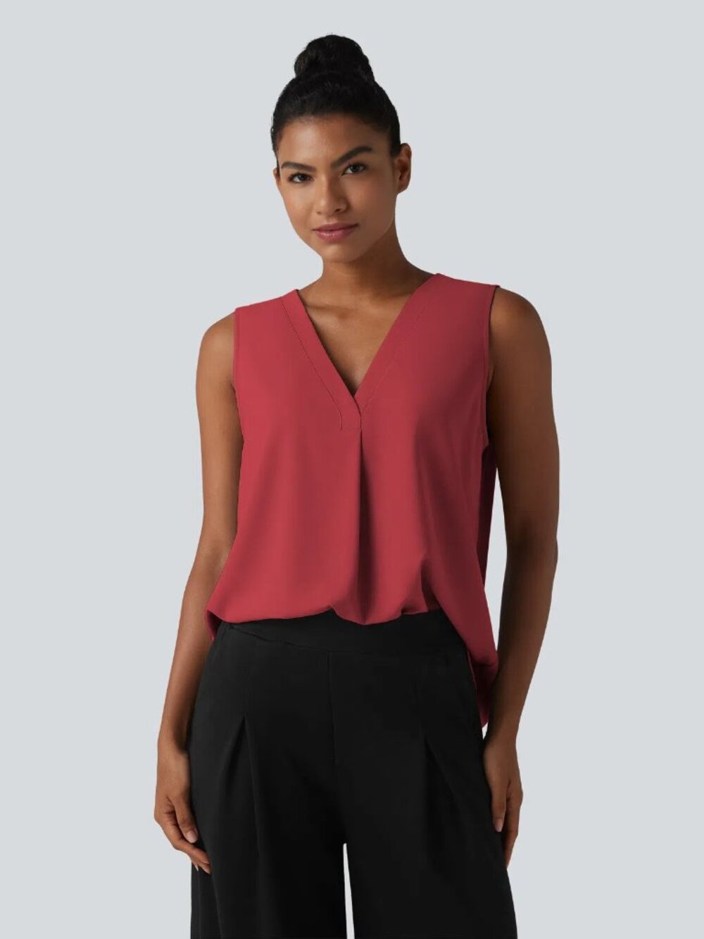 Halara Small Rhythmic Red V Neck Sleeveless Oversized Work Blouse 50% off Retail